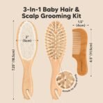 Baby Hair Brush Set for Newborns - Soft Goat Bristle Wooden Baby Brush and Comb Set Newborn Grooming Kit for Cradle Cap, Durable & Gentle, Boy, Girl Infant Essentials Care Kit Brush (Regular, Walnut) - Image 3