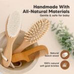 Baby Hair Brush Set for Newborns - Soft Goat Bristle Wooden Baby Brush and Comb Set Newborn Grooming Kit for Cradle Cap, Durable & Gentle, Boy, Girl Infant Essentials Care Kit Brush (Regular, Walnut) - Image 4