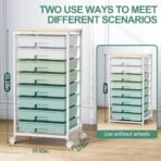 Storage Cart with 8 Drawers, Utility Cart with White Drawers and Wooden Tabletop, Craft Cart, Teacher Organization for Classroom, Storage Furniture, Office Organization, Green - Image 3