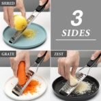 Cambom Lemon Zester Grater Three-piece Suit - Heavy Duty Kitchen Tool for Parmesan Cheese, Ginger, Garlic, Nutmeg, Chocolate, Vegetables，Fruits，Stainless Steel Grater Dishwasher Safe Black - Image 3