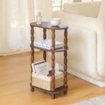 MaxSmeo Small Narrow Side Table, 3-Tier Narrow End Table with Storage, Skinny Side Table Nightstand for Small Space, Bedrooms, Living Room (Rustic Brown) - Image 4
