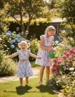 PATPAT Little Big Girls Dress Vintage Boho Floral Ruffle Short Sleeve Casual Swing Dress with Braided Belt - Image 3