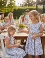 PATPAT Little Big Girls Dress Vintage Boho Floral Ruffle Short Sleeve Casual Swing Dress with Braided Belt - Image 7