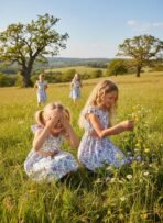 PATPAT Little Big Girls Dress Vintage Boho Floral Ruffle Short Sleeve Casual Swing Dress with Braided Belt - Image 8