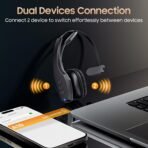 Trucker Bluetooth Headset, Wireless Headset with Mic, Bluetooth Headsets with Dual Noise Cancelling Microphone & Mute Button, 55Hrs Working Time PC Headsets for Cell Phones, Computer, Truck Driver - Image 4