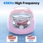 Ultrasonic Retainer Cleaner - UV Dental Cleaning Pod Night Guard Cleaner for Dentures, Aligner, Braces, Toothbrush Heads, Jewelry (Pink) - Image 4