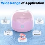 Ultrasonic Retainer Cleaner - UV Dental Cleaning Pod Night Guard Cleaner for Dentures, Aligner, Braces, Toothbrush Heads, Jewelry (Pink) - Image 7