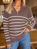LILLUSORY Women's Quarter Zip Striped Oversized Sweater 2026 Mock Turtleneck Fall Fashion Outfit - Image 3