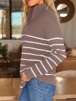 LILLUSORY Women's Quarter Zip Striped Oversized Sweater 2026 Mock Turtleneck Fall Fashion Outfit - Image 4