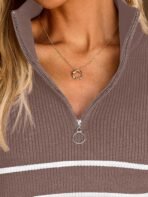 LILLUSORY Women's Quarter Zip Striped Oversized Sweater 2026 Mock Turtleneck Fall Fashion Outfit - Image 6