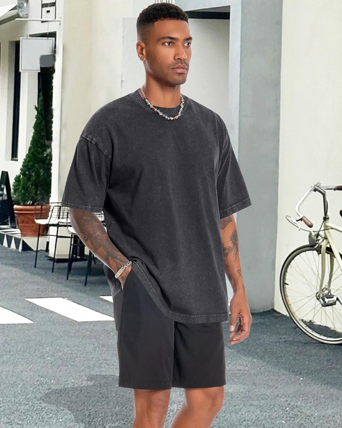 Oversized Tshirts for Men Short Sleeve Vintage Washed Basic Loose Tees - Image 3
