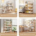 4-Tier Wooden Open Bookcase - Modern Display Bookshelf with Top Edge and Solid Wood Frame for Home and Office, Storage Cabinet, Warm White - Image 4