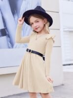 Arshiner Toddler Girl Dress Baby Girls Knitted Ruffle Sleeve Pocket Dresses A-Line Flared Fall Winter Clothes for 2-8 Years - Image 4