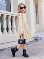 Arshiner Toddler Girl Dress Baby Girls Knitted Ruffle Sleeve Pocket Dresses A-Line Flared Fall Winter Clothes for 2-8 Years - Image 5
