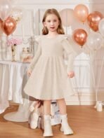 Arshiner Toddler Girl Dress Baby Girls Knitted Ruffle Sleeve Pocket Dresses A-Line Flared Fall Winter Clothes for 2-8 Years - Image 6