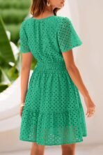 PRETTYGARDEN Womens 2026 Summer Short Dress V Neck Short Sleeve A Line Hollow Out Lace Cute Casual Beach Party Spring Dresses - Image 3