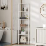 Furnulem 6 Tier Corner Shelf with LED Light, 67.5” Tall Standing Shelf Organizer, White Narrow Bookshelf with Storage Rack for Wall Corner, Living Room, Bedroom, Metal Frame, Wood Display Shelf - Image 5