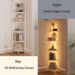 Furnulem 6 Tier Corner Shelf with LED Light, 67.5” Tall Standing Shelf Organizer, White Narrow Bookshelf with Storage Rack for Wall Corner, Living Room, Bedroom, Metal Frame, Wood Display Shelf - Image 6