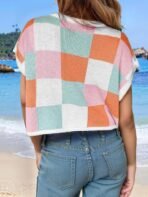 Girls Spring Crop Tops 2026 Summer Sweaters Cute Cap Sleeve Colorblock Loose Teen Top School Picture Outfits - Image 4