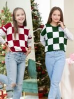 Girls Spring Crop Tops 2026 Summer Sweaters Cute Cap Sleeve Colorblock Loose Teen Top School Picture Outfits - Image 6