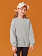 Haloumoning Girls Oversized Crewneck Sweatshirts Kids Fashion Fleece Drop Shoulder Pullover 5-14 Years - Image 3