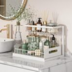 REALINN Under Sink Organizer, Pull Out Cabinet Organizer 2 Tier Slide Out Sink Shelf Cabinet Storage Shelves, Storage for Kitchen Bathroom, White, 2 Pack - Image 4
