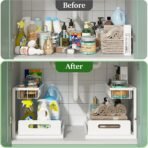 REALINN Under Sink Organizer, Pull Out Cabinet Organizer 2 Tier Slide Out Sink Shelf Cabinet Storage Shelves, Storage for Kitchen Bathroom, White, 2 Pack - Image 5