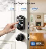 Veise Fingerprint Door Lock with 2 Knobs - Keyless Entry Door Lock with Handle, Electronic Keypad Deadbolt, Smart Front Handle Set, Auto-Locking, Waterproof, Easy Installation, Matte Black - Image 3