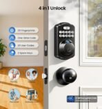 Veise Fingerprint Door Lock with 2 Knobs - Keyless Entry Door Lock with Handle, Electronic Keypad Deadbolt, Smart Front Handle Set, Auto-Locking, Waterproof, Easy Installation, Matte Black - Image 4