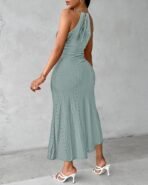 CHICME Womens Summer Halter Dress Hollow Out A Line Vacation Dresses with Eyelet Embroidery & Side Slit - Image 4