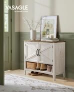 VASAGLE LIRY Collection - Shoe Cabinet, 3-Tier Storage Organizer, Shoe Shelf, Farmhouse Freestanding Cabinet, Height-Adjustable Shelf, 13.8 x 31.5 x 27.6 Inches, Rustic White ULBC038W01 - Image 3