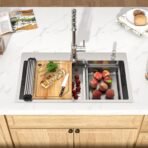 33x19 Drop In Kitchen Sink - Workstation All-In One 16 Gauge 304 Stainless Steel Single Bowl Topmount Sink with Cutting Board, Colander, Wash Basin, and Drying Rack #TLT-0042 - Image 3