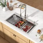 33x19 Drop In Kitchen Sink - Workstation All-In One 16 Gauge 304 Stainless Steel Single Bowl Topmount Sink with Cutting Board, Colander, Wash Basin, and Drying Rack #TLT-0042 - Image 4