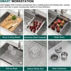 33x19 Drop In Kitchen Sink - Workstation All-In One 16 Gauge 304 Stainless Steel Single Bowl Topmount Sink with Cutting Board, Colander, Wash Basin, and Drying Rack #TLT-0042 - Image 8