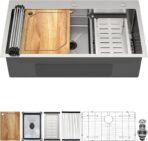 33x19 Drop In Kitchen Sink - Workstation All-In One 16 Gauge 304 Stainless Steel Single Bowl Topmount Sink with Cutting Board, Colander, Wash Basin, and Drying Rack #TLT-0042 - Image 10