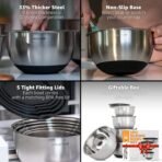 Priority Chef Premium Mixing Bowls With Lids Set, Airtight Lids, Thicker Stainless Steel, Non-Slip Base, 5 Nesting Steel Bowls for Kitchen, Large Prep Metal Bowl Set 1.5/2/3/4/5 Qt, Black - Image 3