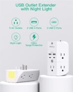 Surge Protector Outlet Extender - with Night Light, 5-Outlet Splitter and 4 USB Ports (2 USB C Charger), Multi Plug Outlet for Home, Dorm Room Essentials - Image 4