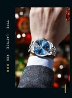 OLEVS Watch for Men Diamond Business Dress Analog Quartz Stainless Steel Waterproof Luminous Date Two Tone Luxury Casual Wrist Watch Blue - Image 3