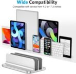 OMOTON [Updated Dock Version] Vertical Laptop Stand, Double Desktop Stand Holder with Adjustable Dock (Up to 17.3 inch), Fits All MacBook/Surface/Samsung/HP/Dell/Chrome Book (Silver) - Image 4