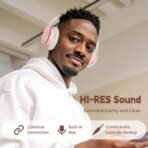 Wireless Bluetooth Headphones Over Ear 65H Playtime HiFi Stereo Headset with Microphone and 6EQ Modes Foldable Bluetooth V5.3 Headphones for Travel Smartphone Computer Laptop Rose Gold - Image 3