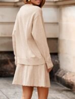 Tankaneo Womens Skirt 2 Piece Sweater Set Long Sleeve Crewneck Sweaters Pleated Mini Skirt Knit Lounge Sets - Image 5