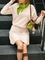 Tankaneo Womens Skirt 2 Piece Sweater Set Long Sleeve Crewneck Sweaters Pleated Mini Skirt Knit Lounge Sets - Image 6