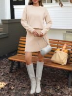 Tankaneo Womens Skirt 2 Piece Sweater Set Long Sleeve Crewneck Sweaters Pleated Mini Skirt Knit Lounge Sets - Image 7