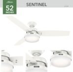Hunter 52 inch Indoor Ceiling Fan with LED Light and Remote Control - Standard Mount White Ceiling Fan, 3 Blades, For Bedroom, Living Room, or Kitchen - Sentinel 59169, Fresh White - Image 9