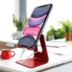 CreaDream Adjustable Cell Phone Stand, Phone Stand, Cradle, Dock, Holder, Aluminum Desktop Stand Compatible with Phone Xs Max Xr 8 7 6 6s Plus SE Charging, Accessories Desk,All Mobile Phones-Red - Image 3