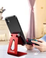 CreaDream Adjustable Cell Phone Stand, Phone Stand, Cradle, Dock, Holder, Aluminum Desktop Stand Compatible with Phone Xs Max Xr 8 7 6 6s Plus SE Charging, Accessories Desk,All Mobile Phones-Red - Image 5