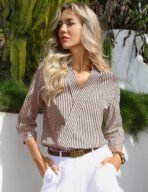 LOMON 3/4 Length Sleeve Womens Tops Dressy V Neck Collared Shirts Trendy Business Casual Work Blouses Vacation Outfits 2026 - Image 4