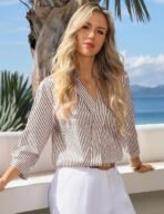 LOMON 3/4 Length Sleeve Womens Tops Dressy V Neck Collared Shirts Trendy Business Casual Work Blouses Vacation Outfits 2026 - Image 6