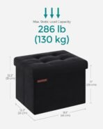 SONGMICS Storage Ottoman, Foldable Small Ottoman Foot Rest, 12.2 x 16.1 Inches Foot Stool, Ottoman with Storage, Load up to 286 lb, for Living Room, Bedroom, Dorm, Ink Black ULSF200B01 - Image 3
