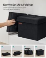 SONGMICS Storage Ottoman, Foldable Small Ottoman Foot Rest, 12.2 x 16.1 Inches Foot Stool, Ottoman with Storage, Load up to 286 lb, for Living Room, Bedroom, Dorm, Ink Black ULSF200B01 - Image 5